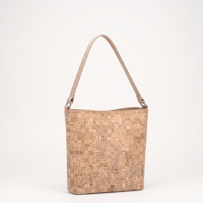 Sac en liège écologique avec poignée – Motif patchwork, bandoulière fine