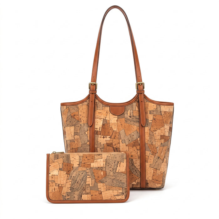 Duo Week-end – Cabas en liège façon patchwork avec pochette assortie