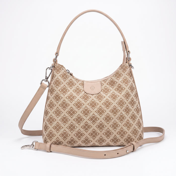 The Uptown Crescent – Motif losanges beige, finitions argentées