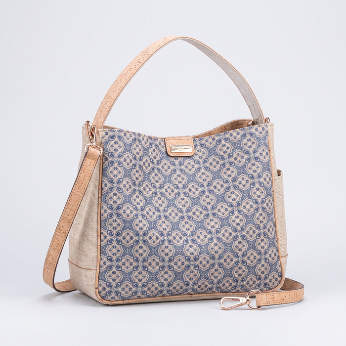 Sac à main vegan en liège avec poignée supérieure – Motif mosaïque et finitions en or rose
