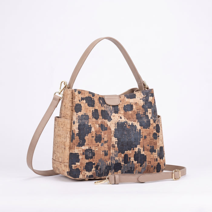 Sac à main en liège tressé avec poignée – Motif animal effet vieilli