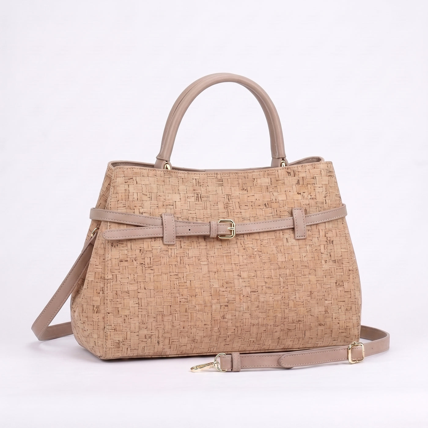Sac minimaliste en liège avec poignée supérieure, poches latérales et bandoulière amovible