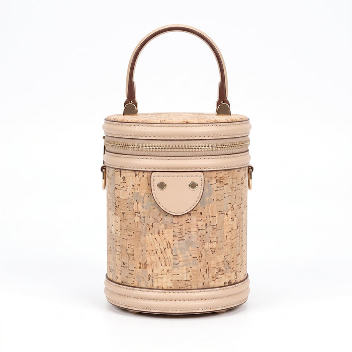 Sac-baril en liège à grain fin – Vanity à poignée supérieure et finitions nude