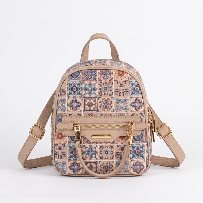 Sac à dos motif carreaux Talavera – Mini-sac à imprimé mosaïque vintage, cuir vegan