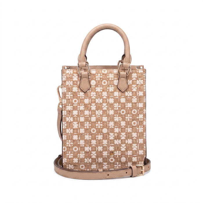 Sac cabas fin à poignée supérieure – Motif jacquard tissé, finitions en cuir