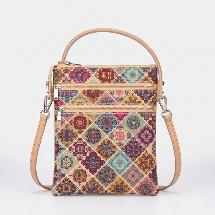 Sac bandoulière à trois fermetures éclair – Motif mandala coloré, bandoulière réglable