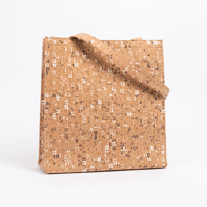 Grand sac cabas en liège – Motif moucheté crème et noir