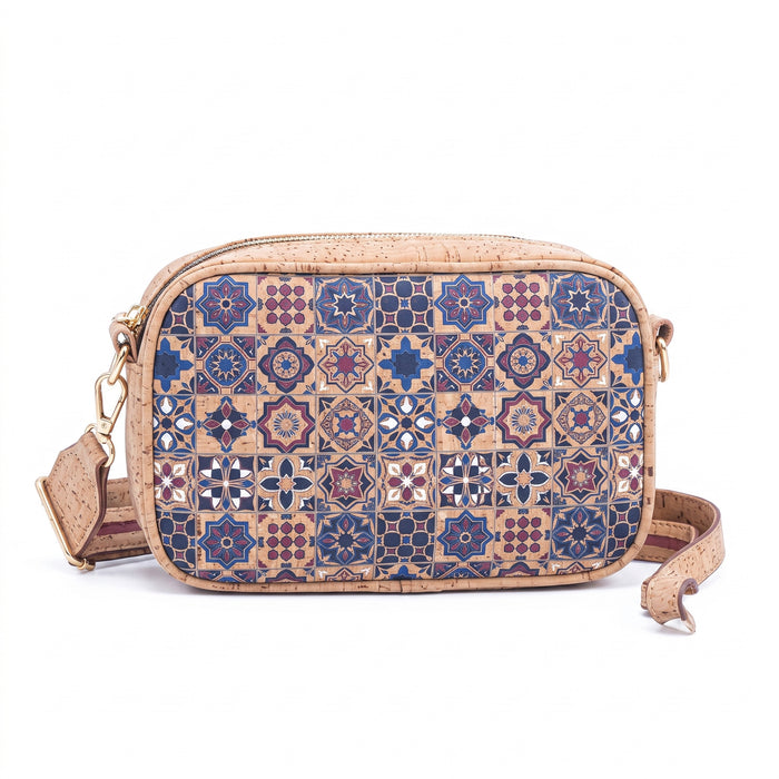 Sac bandoulière en liège motif Talavera – Sac type « appareil photo » zippé