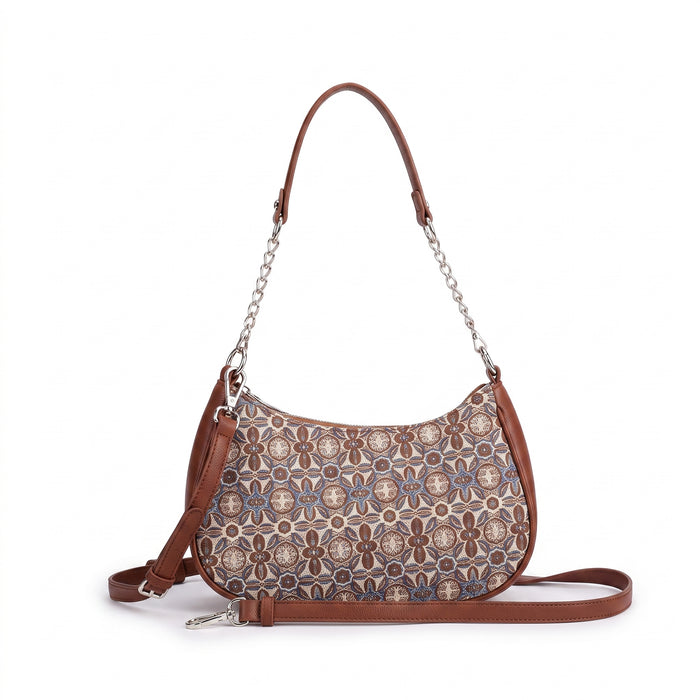 The Uptown Crescent – Sac porté épaule à motif floral et chaîne argentée