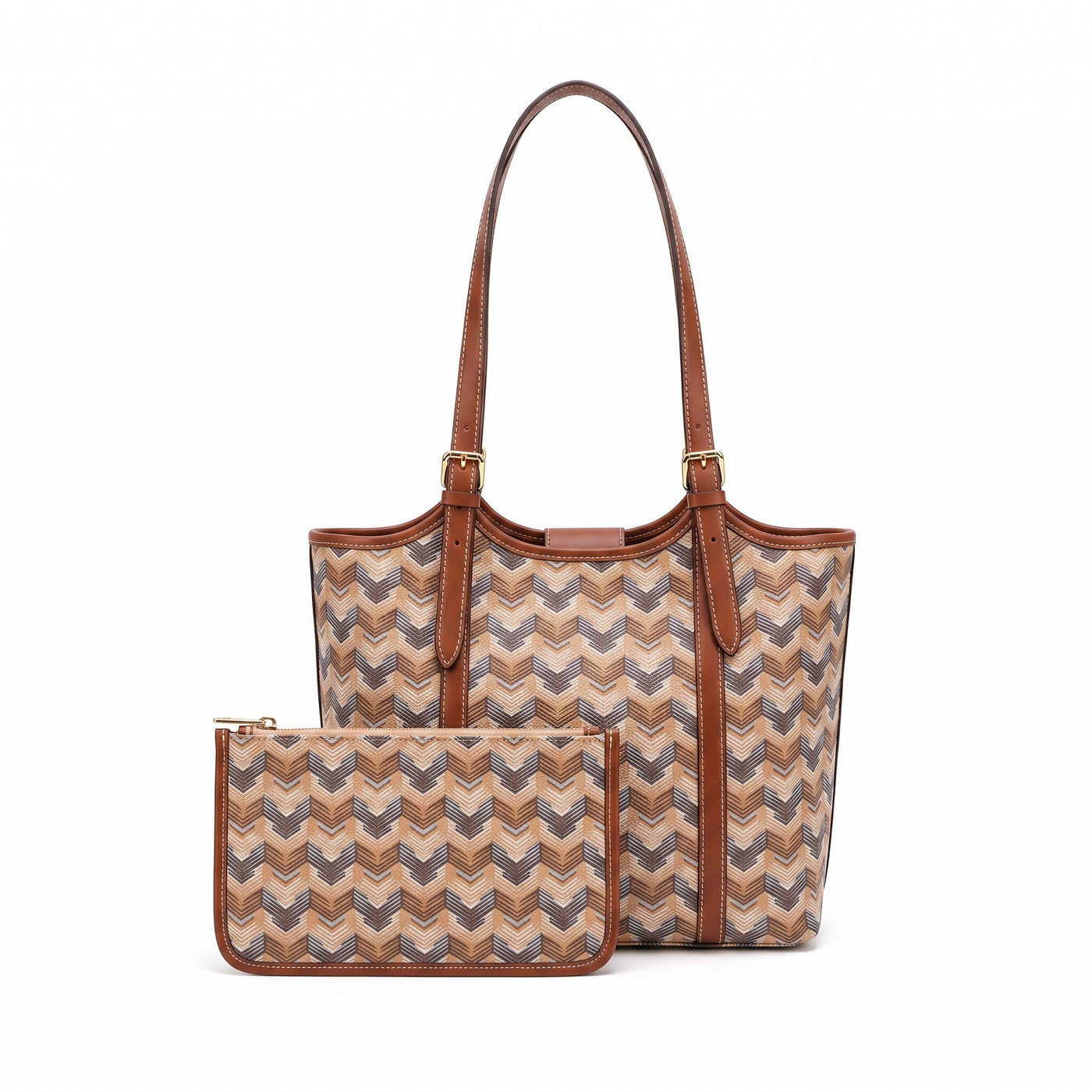 Ensemble cabas et pochette à motif chevrons