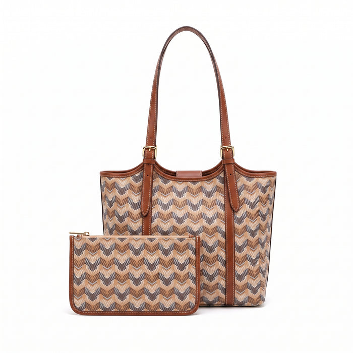 Ensemble cabas et pochette à motif chevrons
