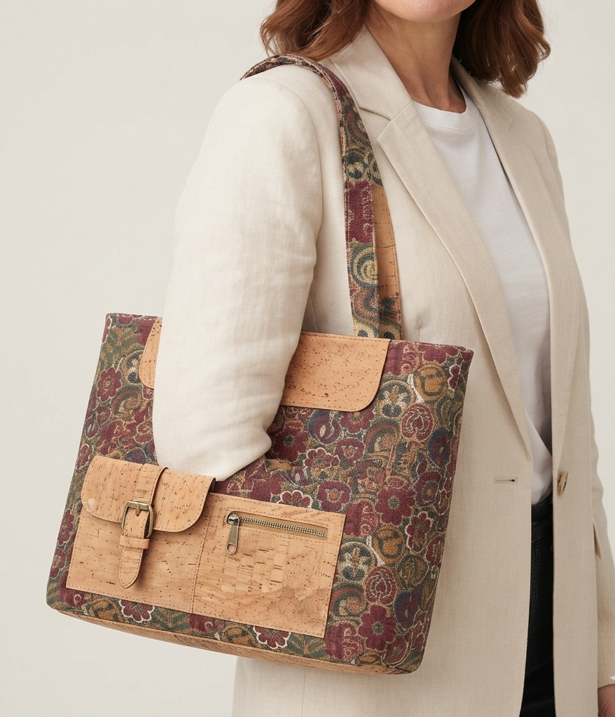 Petit sac à bandoulière en liège avec poche avant zippée