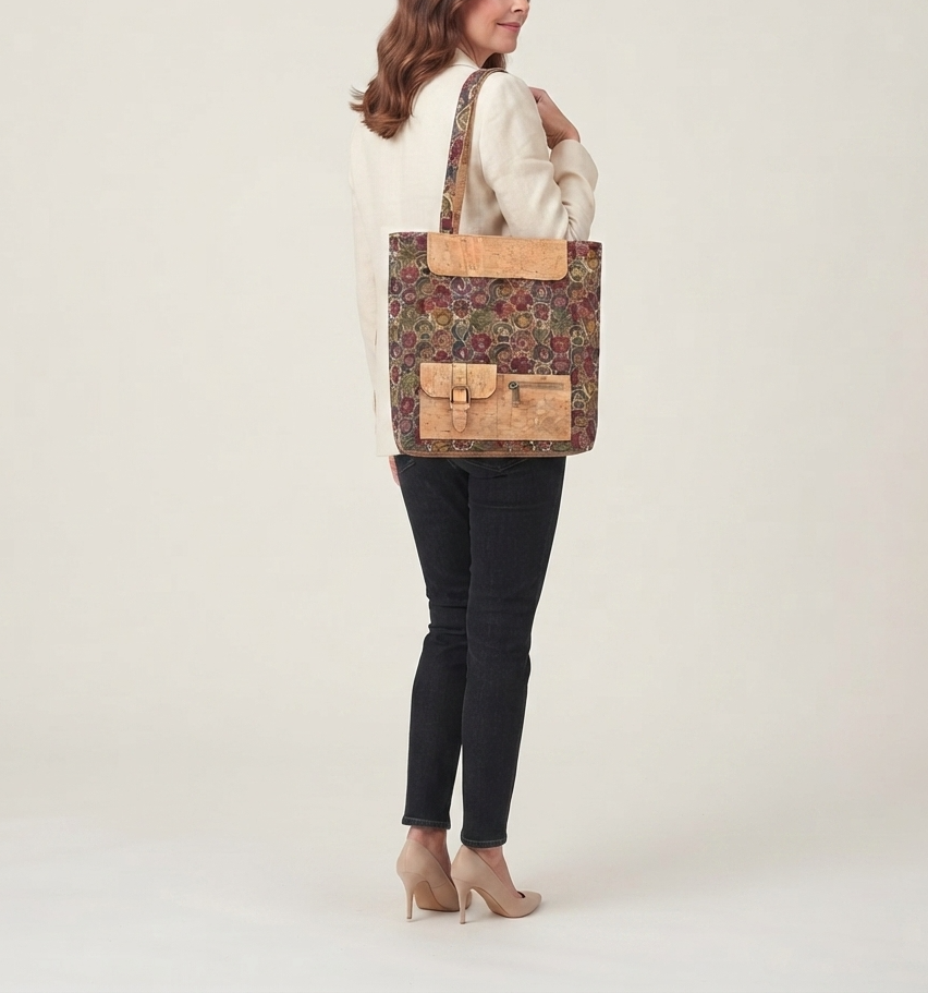 Petit sac à bandoulière en liège avec poche avant zippée