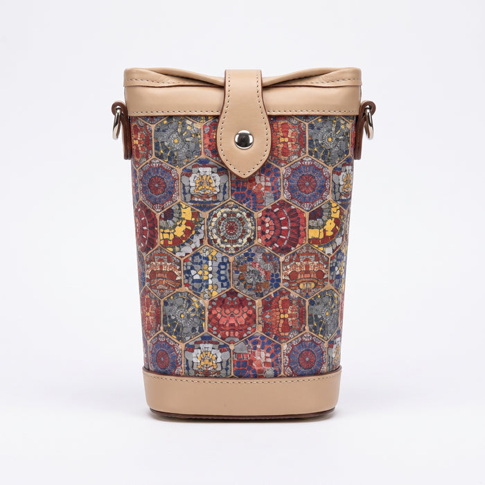 Mini-sac mosaïque bohème – Sac bandoulière compact pour téléphone avec finitions en cuir