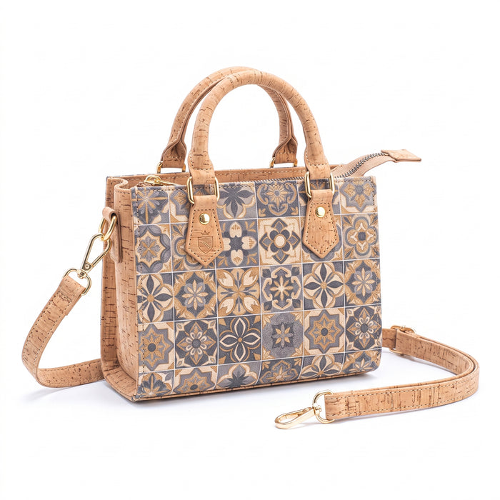 Sac cabas en liège motif carreaux Talavera – Mini-sac structuré
