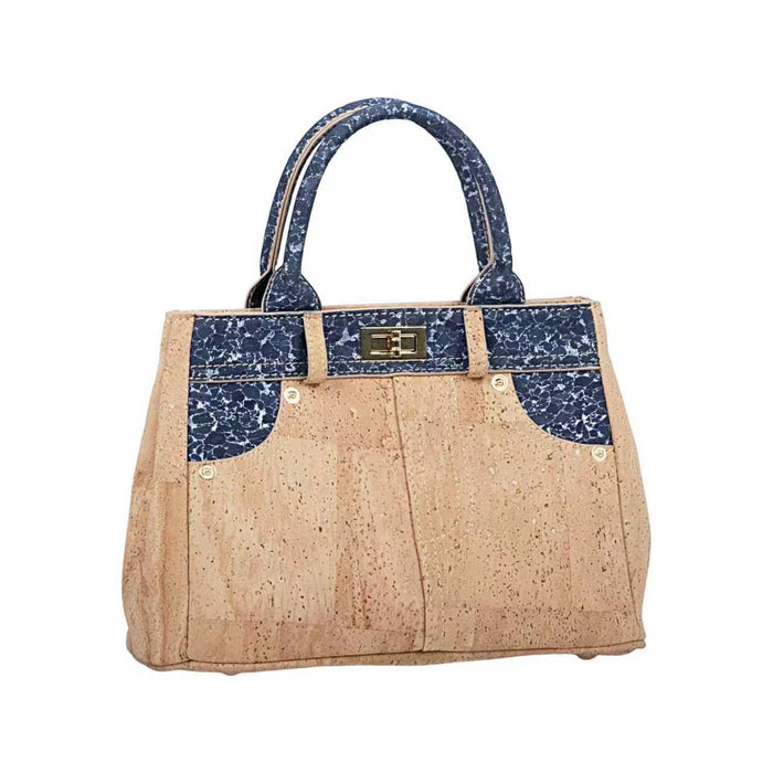 Sac à main en liège moucheté d'or avec finitions à motif denim et fermoir rotatif