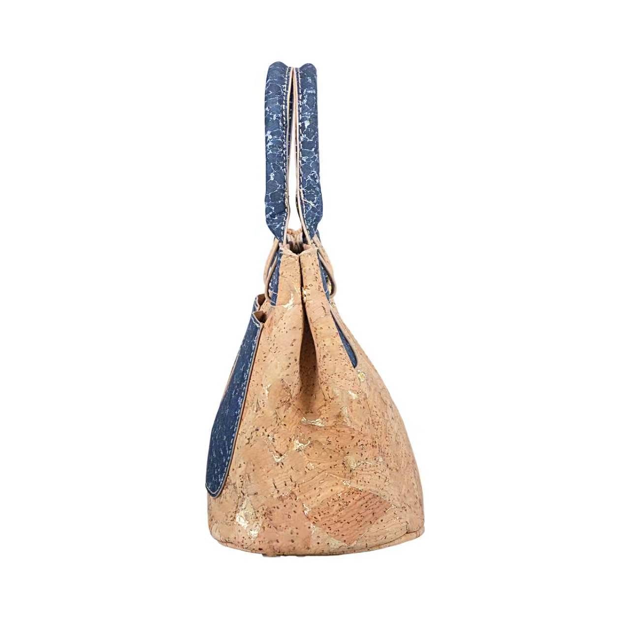 Sac à main en liège moucheté d'or avec finitions à motif denim et fermoir rotatif