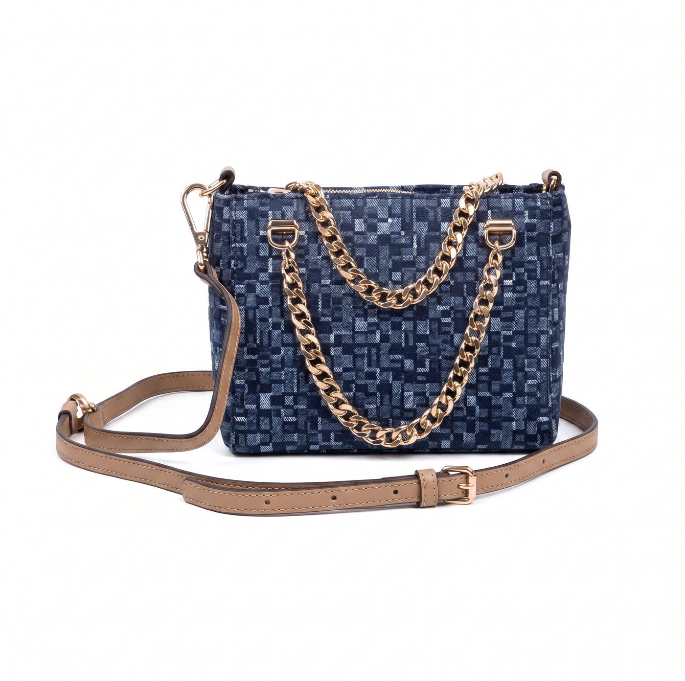 Chaîne 2-en-1 à motif tissé bleu marine, finitions dorées