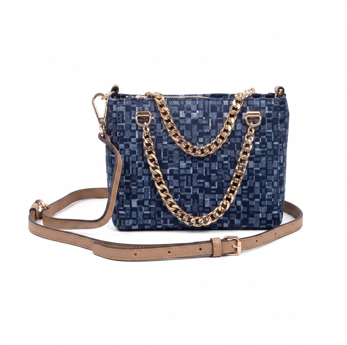 Chaîne 2-en-1 à motif tissé bleu marine, finitions dorées