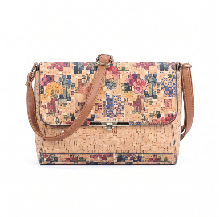Sac cartable floral en liège – Cuir vegan, bandoulière réglable