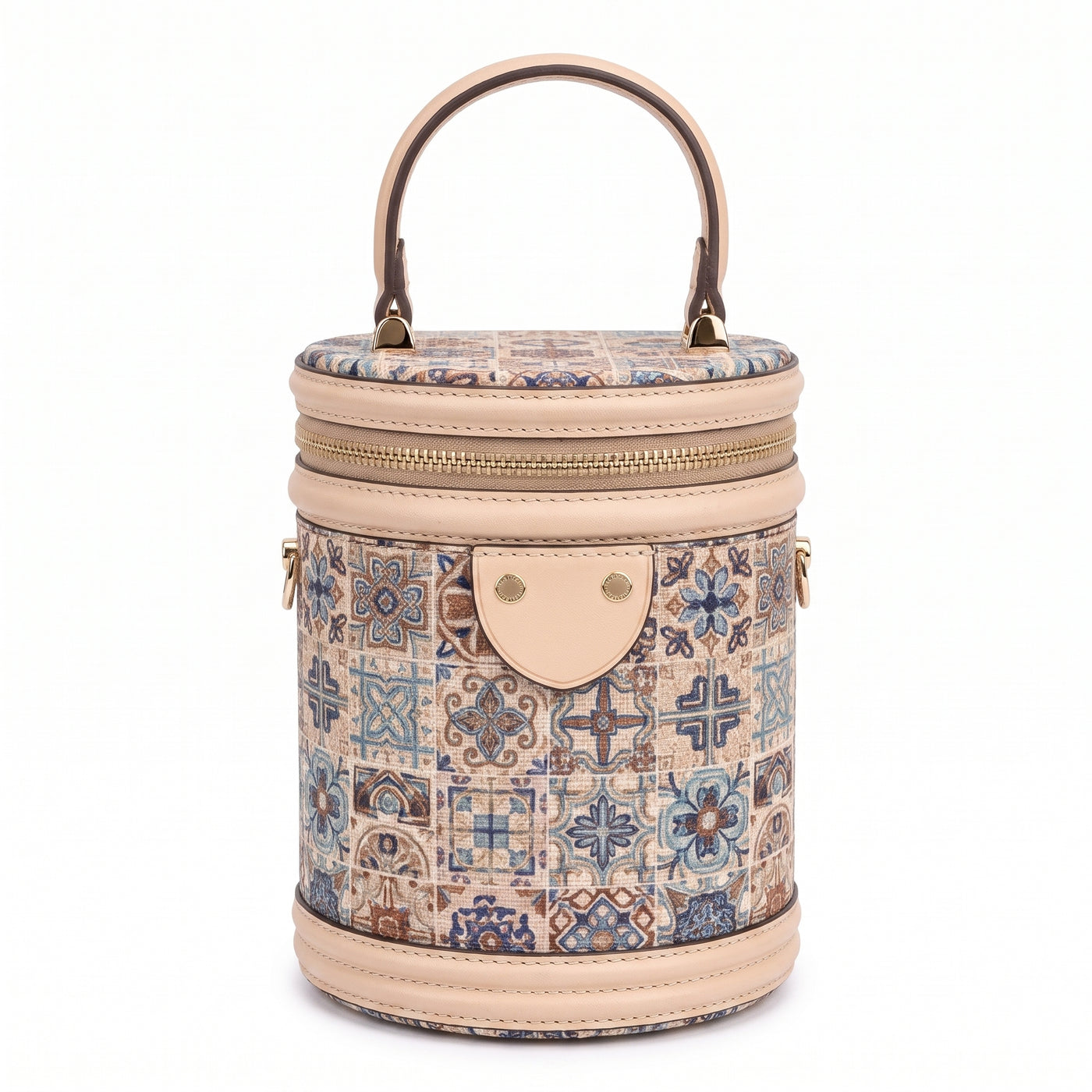 Sac seau rond structuré – Style vanity à motif carreaux Azulejo