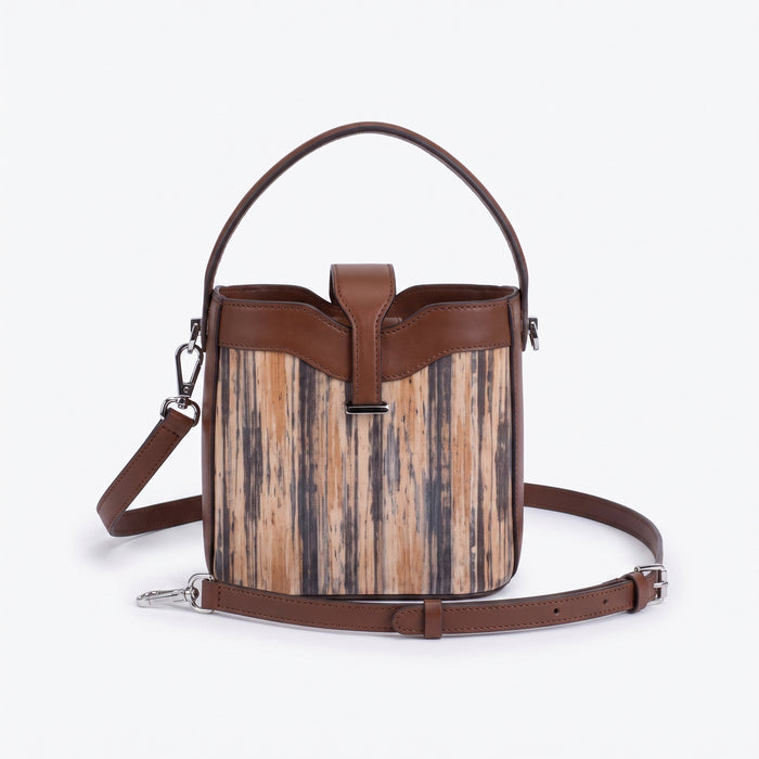 Sac seau à motif imitation bois – Sac à poignée supérieure marron chocolat