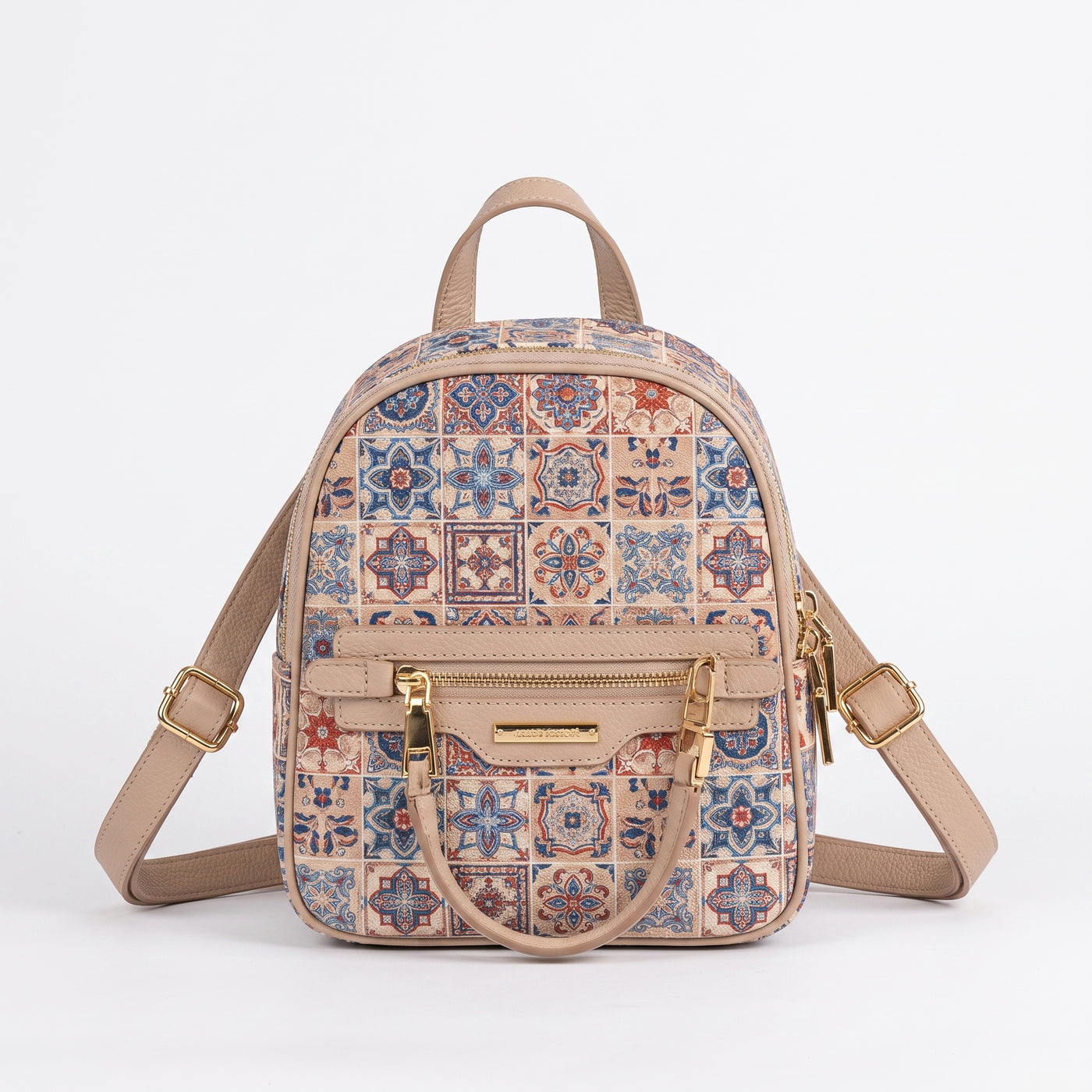 Sac à dos motif carreaux Talavera – Mini-sac à imprimé mosaïque vintage, cuir vegan