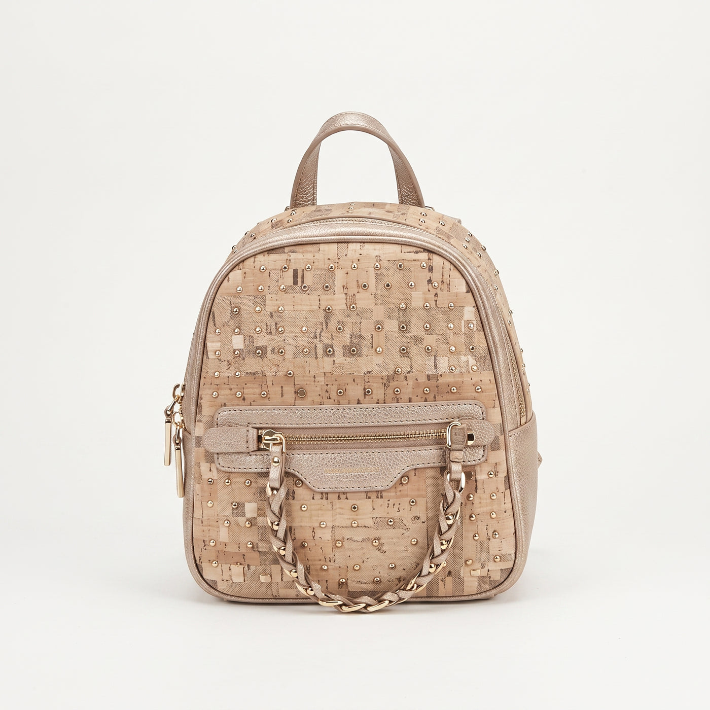 Mini-sac à dos en liège clouté – Sac remarquable avec détail de chaîne dorée