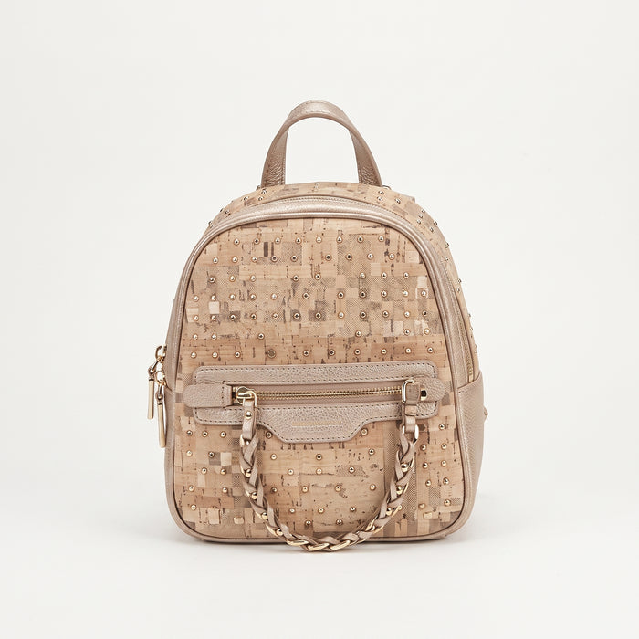 Mini-sac à dos en liège clouté – Sac remarquable avec détail de chaîne dorée