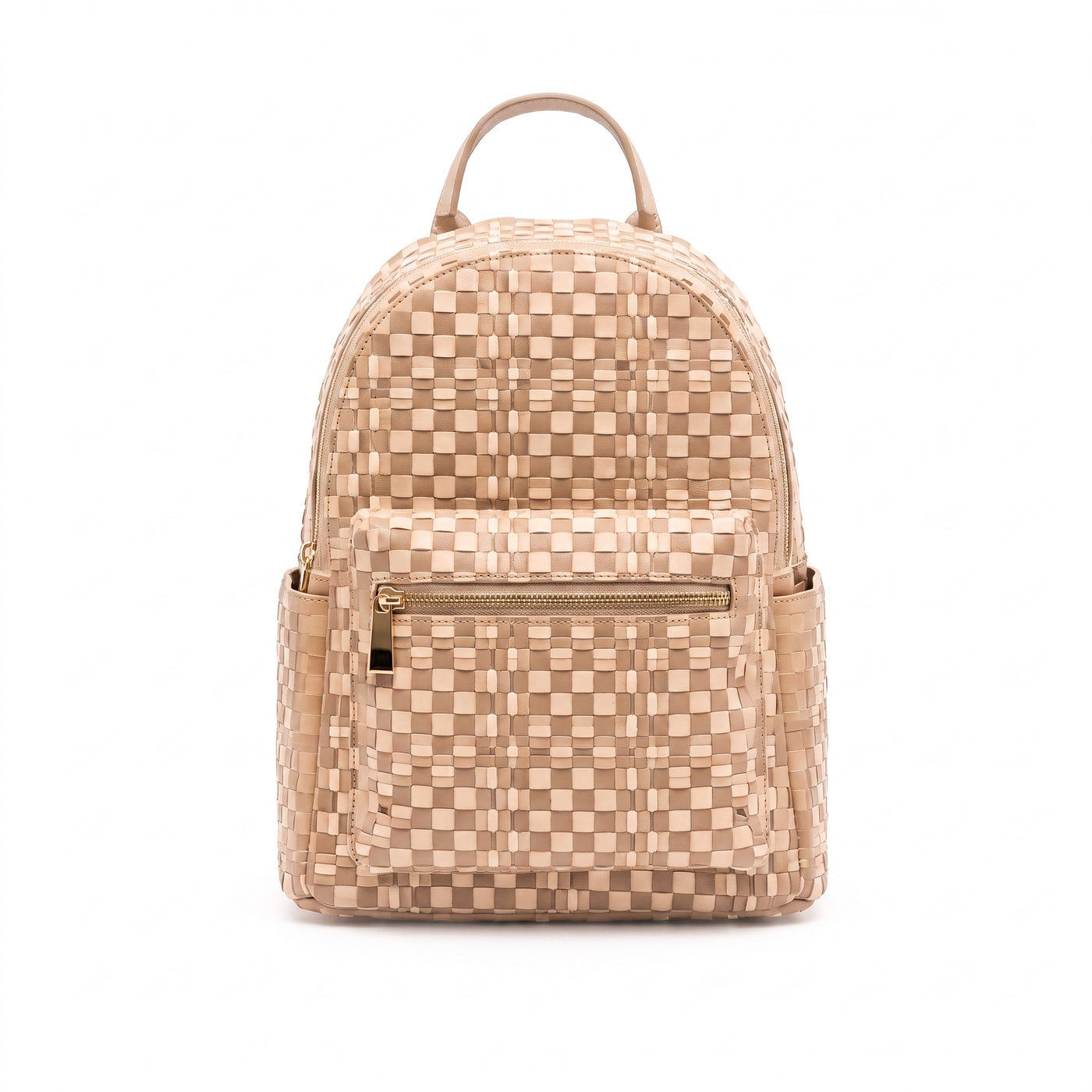Sac à dos tressé à motif damier – Sac bicolore en cuir vegan aux tons neutres
