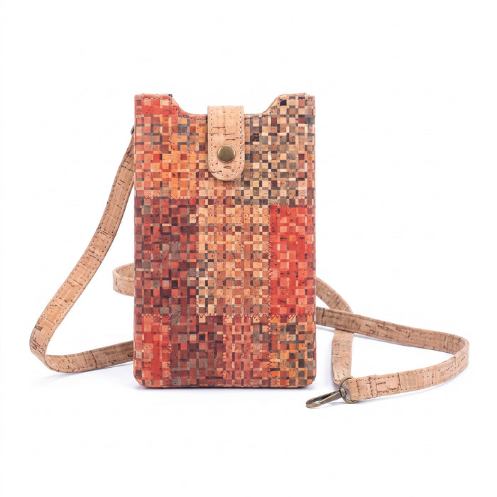 Mini sac bandoulière pour téléphone en liège écologique – Motif pixel tissé