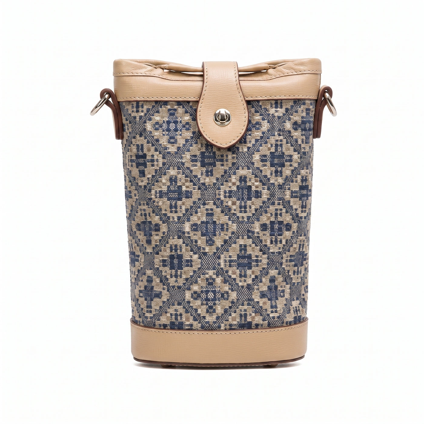 Mini-sac seau pour téléphone – Tissage motif pixel, fermoir tourniquet doré