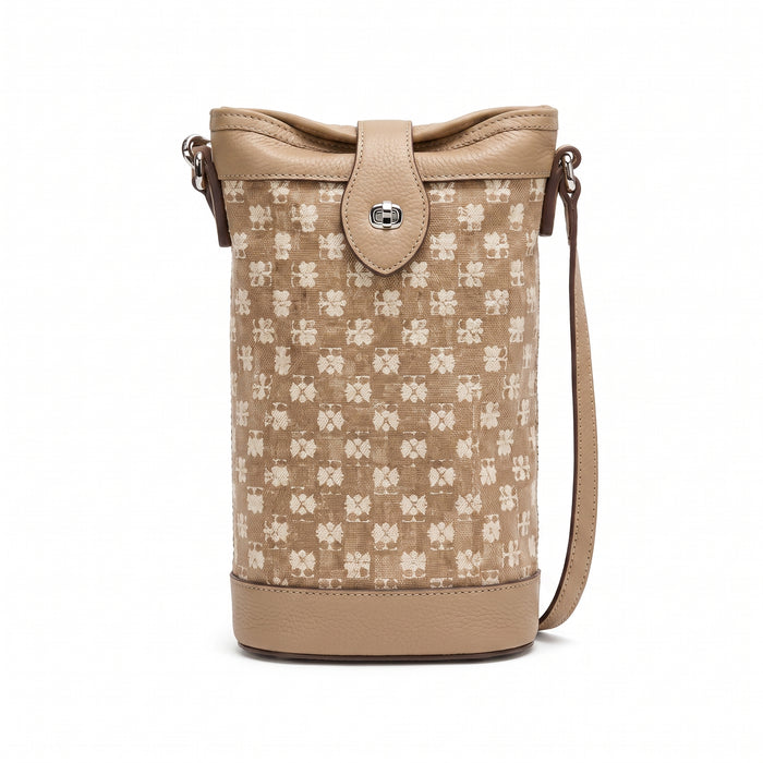 Mini sac seau pour téléphone – Toile à motif floral délicat, finitions argentées