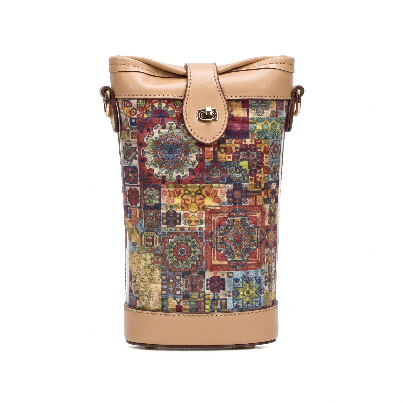 Mini-sac bohème en tissu tapisserie – Sac bandoulière compact pour téléphone avec finitions en cuir