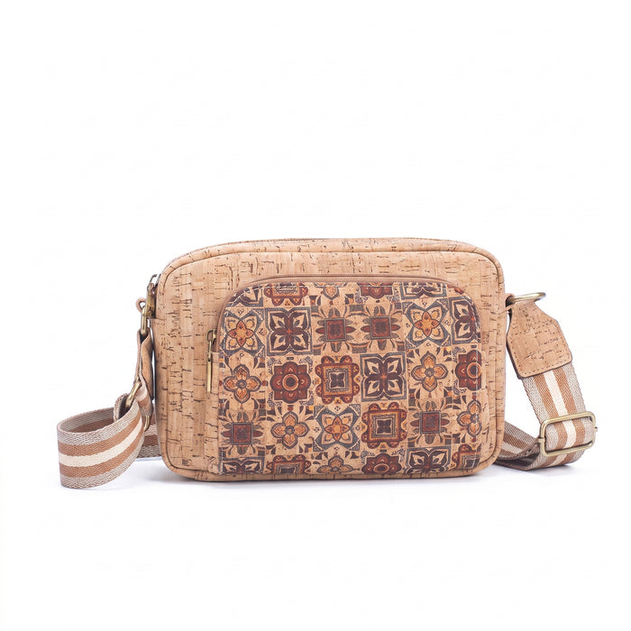 Sac bandoulière vegan en liège – Poche avant à motif d'azulejos portugais