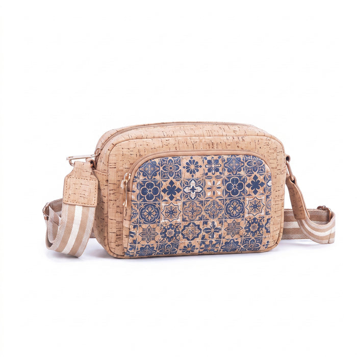 Sac bandoulière durable en liège – Poche à motif mosaïque de carreaux bleu marine