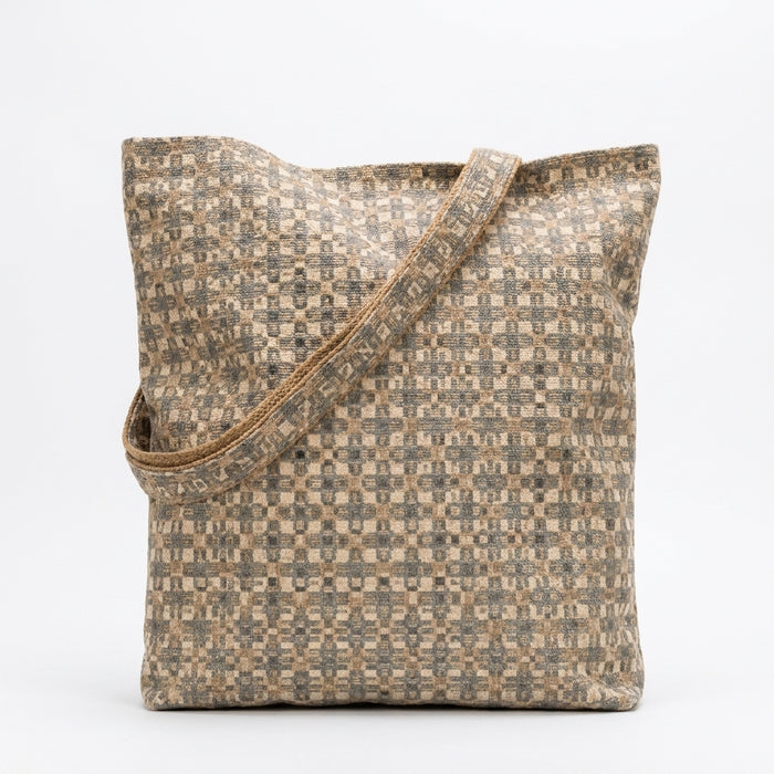 Sac de courses en tissage texturé – Cabas à motif damier dans les tons neutres