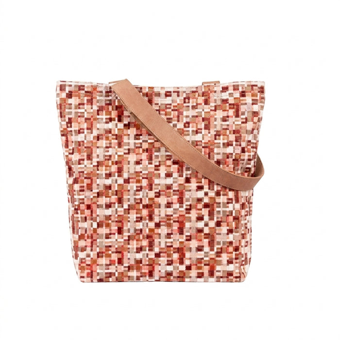 Sac de courses en mosaïque terracotta – Cabas à motif pixel et anse camel