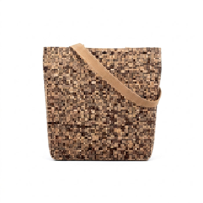Sac de shopping en liège motif mosaïque – Sac porté épaule à imprimé pixels tissés
