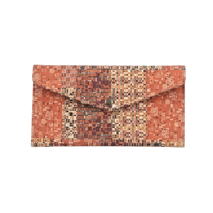 Pochette fine en liège – Portefeuille à bouton-pression motif mosaïque