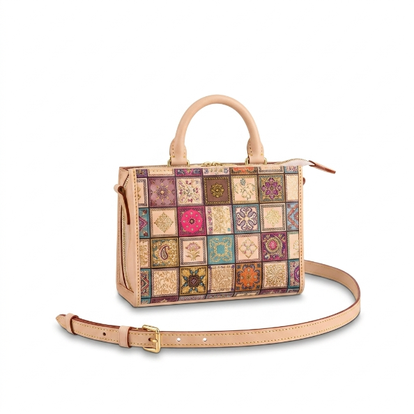 Sac bohème patchwork porté main – Double poignée roulée